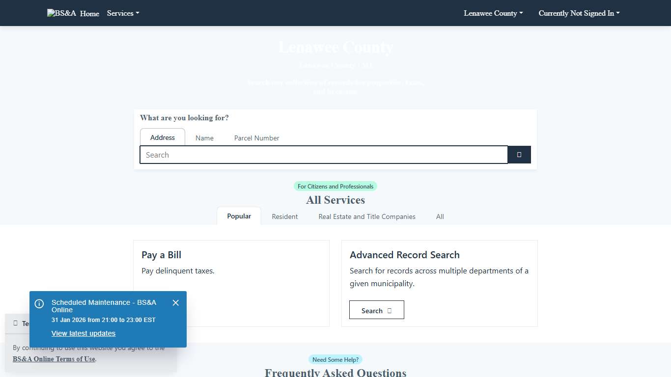 Home Lenawee County BS&A Online